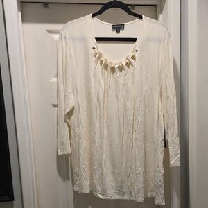 Elegant Cream Women's Top with Pearl Accents